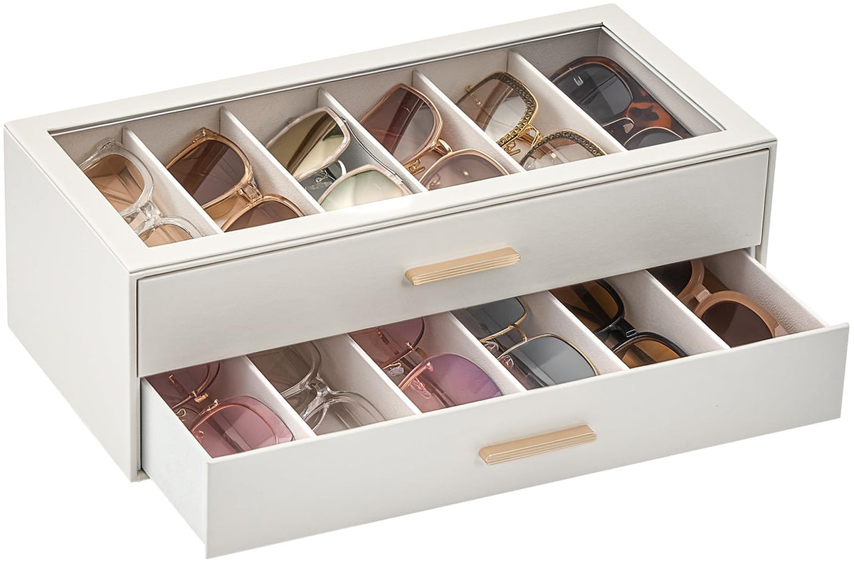 Lolalet Sunglasses Storage Box for Women, Eyewear Eye Glass Organizer with Clear Top Display Holder Case