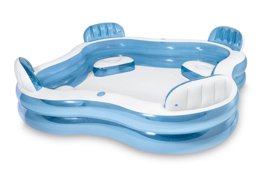 Doukedge Family Swimming Pool, Inflatable Large Swim Center with 4 Built-in Seats for Children Adults, Thick Kiddie Paddling Pool for Summer Party Supply