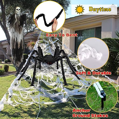Halloween Decorations Outdoor, 200 LED Halloween Giant Spider Web Lights, 16.4Ft Lighted Spider Web Light up for Yard Haunted House Decor
