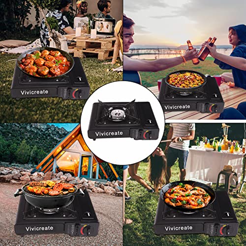Vivicreate Portable Butane Stove 8500 BTU, Butane Stove with Auto Ignition for Camping, Lightweight Portable Gas Stove Burner with Safety Lock, Butane Burner, Estufa de Gas Portatil(Black)