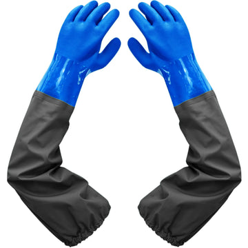 Haiou PVC Chemical Resistant, Long Rubber, Heavy Duty Waterproof Gloves for Chemical and Acid Work, 25 inches, Large-(Blue)