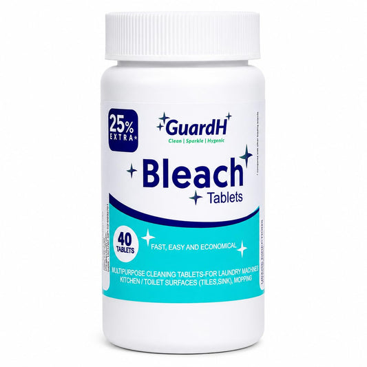 Bleach Tablets for Laundry & Household Cleaning – 40 Count Fast Dissolving Bleach Tabs for Washer, Toilet, Bathroom & Kitchen – Liquid Bleach Alternative – GuardH