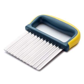 Crinkle Cutter Knife, Potatoes Crinkle Fry Cut and Vegetable Cutter for Veggies, Stainless Steel Carrot Slicer(Yellow)