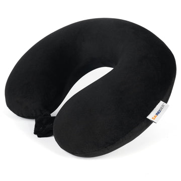 SAIREIDER Travel Pillow 100% Pure Memory Foam Travel Neck Pillow, Airplane Pillow for Traveling、Car、Home、Office, Washable Cover(Black)