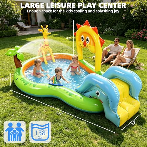 SULIFEEL 2026 Inflatable Jungle Kids Pool, Large Inflatable Toddler Happy Play Center with Water Slide & Sprinkler, 100" Blow Up Kiddie Splash Pad for Adventure Water Park, Backyard, Garden, Ages 2+