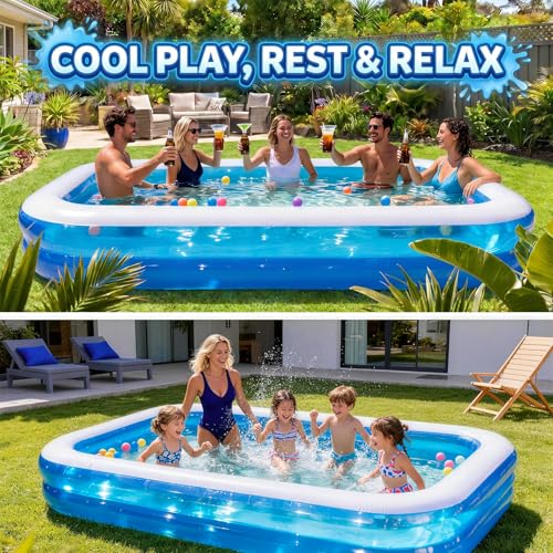 Full-Sized Inflatable Swimming Pool, Extra Large Blow Up Pool, Heavy Duty Above Ground Pool with Drain Valve, Leakproof Family Swim Pool for Backyard Patio Garden Outdoor Party(79''x59''x20'')