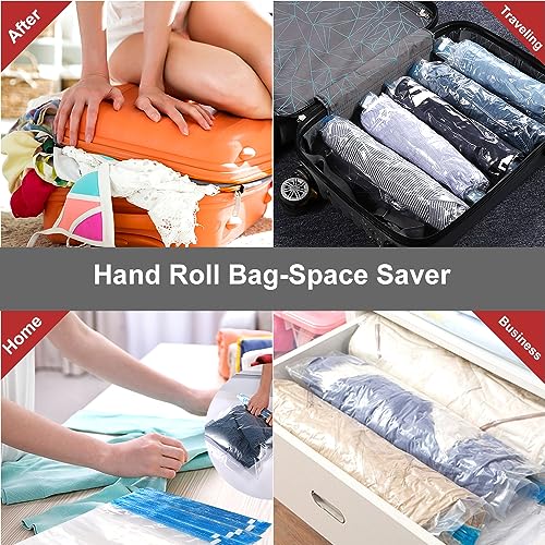 Compression Bags - Travel Essentials - 12 Pack Space Saver Bags - No Vacuum Pump Or Air Extractor is Needed - Storage Accessorie and Home Packing Organizers (transparent)