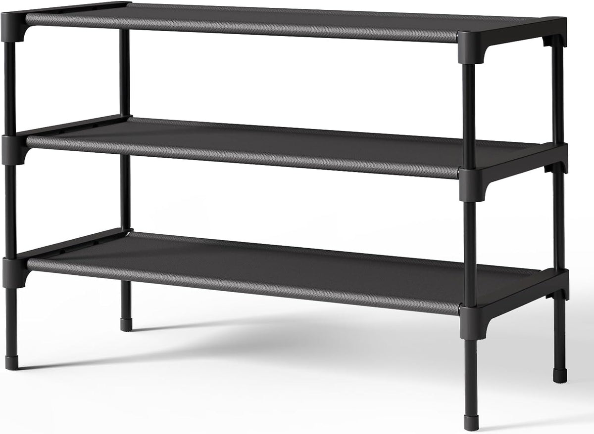Kitsure Shoe Rack - Non-Woven Shoe Rack Shelf, Shoe Organizer for Closet, Entryway, Garage & Corridor, Stackable Shoe Shelves, 27.5" Wide - 3 Tier