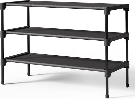 Kitsure Shoe Rack - Non-Woven Shoe Rack Shelf, Shoe Organizer for Closet, Entryway, Garage & Corridor, Stackable Shoe Shelves, 27.5" Wide - 3 Tier