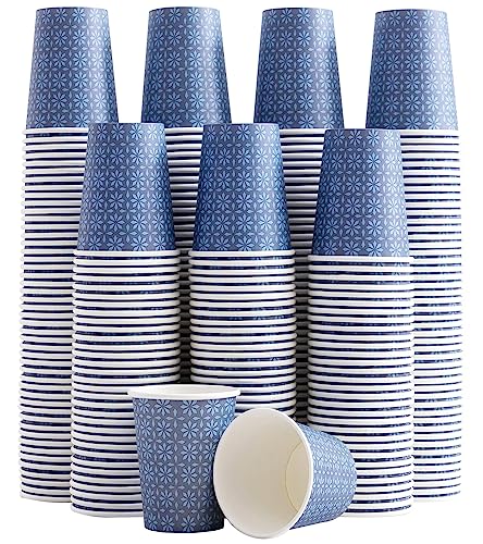 Clawsoff 300 Pack Paper Cups 8 oz, Disposable Hot/Cold Beverage Drinking Cups, 8 OZ Paper Coffee Cups, Navy Floral Coffee Cups for Party, Picnic, Travel, and Events