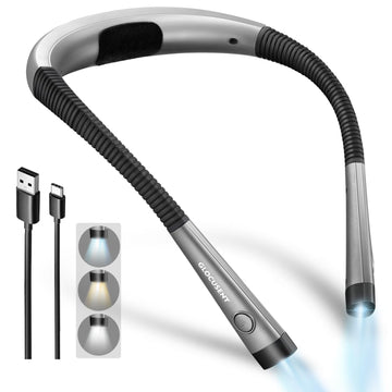 Glocusent Book Light, 3-Color & 6-Brightness Reading Light, Bendable Neck Light, 80-hr Lasting Rechargeable Book Light, Perfect Reading Lights