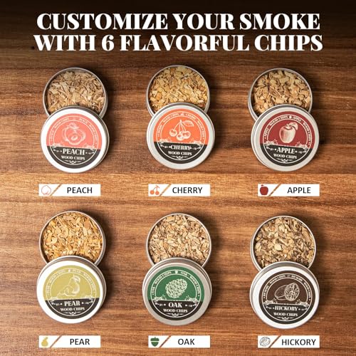 Bourbon Whiskey Smoker Kit with Torch - Old Fashioned Cocktail Smoker Kit with 2 Whiskey Glasses, 6 Wood Chips - Valentines Anniversary Birthday Gifts for Men Dad Husband Boyfriend (No Butane)