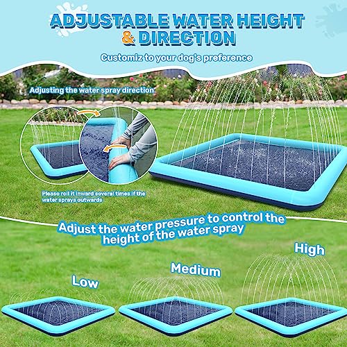 127'' Splash Pad for Dogs, Non-Slip Sprinkler for Kids, Square Splash Pad for Kids Ages 4-8, Splash Pads for Toddlers 1-3, Dog Sprinkler Shallow Pool, Outdoor Water Toys for Backyard, Teal