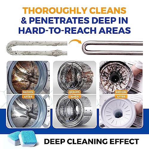 Washing Machine Cleaner Tablets 24 pack Powerful Descaler -Deep Cleaning for HE Front Loader & Top Load Washer Septic Safe Eco-Friendly Deodorizer Clean Drum & Laundry Tub Seal- Year's Supply