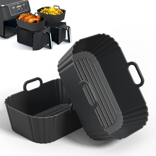 Silicone Air Fryer Liners 2 Pack, Reusable Liners Compatible for Ninja Foodi DZ201, DZ401, DZ550, Cosori, Chefman, Instant Air Fryer