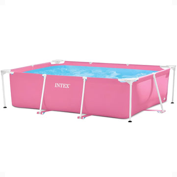 Intex Metal Frame 7 ft x 5 ft x 23.5 in Above Ground Pool Set, Rectangular Swimming Pool with Steel Frame