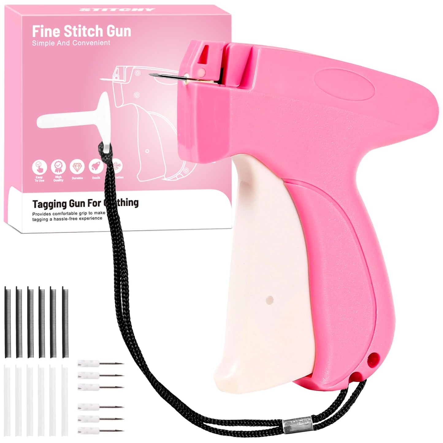 Stitch Gun for Clothes Mini Tagging Gun for Clothing Includes 6 Needle,5000 Pcs Micro Fasteners(2500 White & 2500 Black) Stitch Gun Speedy Clothing Fixer Quick Clothing Fixer