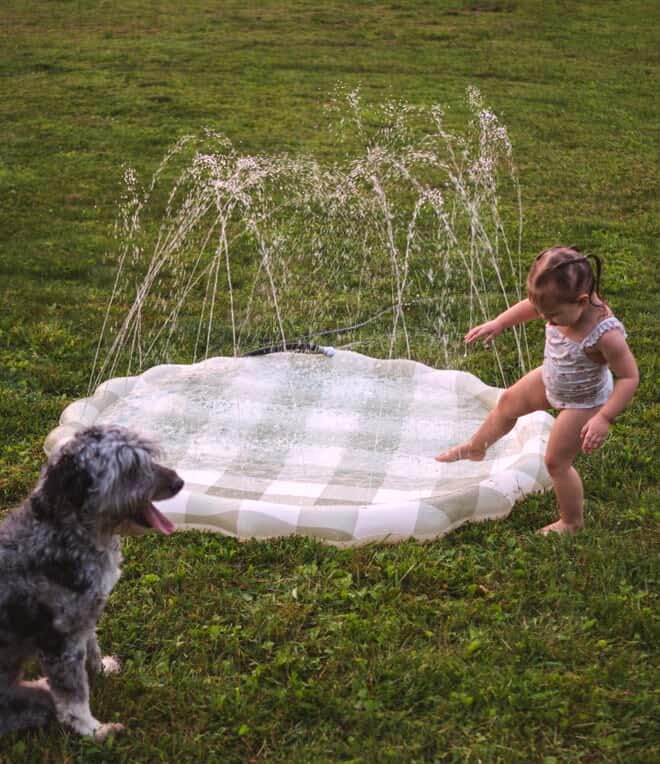 Neutral Gingham Splash Pad for Kids - Outdoor Sprinkler for Kids & Toddlers, Water Mat Sprinkler Toy-Splash Pool 67in