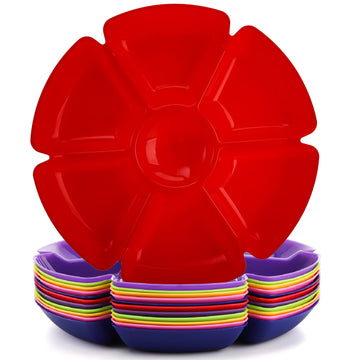 AVLA 12 Pcs Plastic Snack Serving Tray, 12 Inch Unbreakable Chip and Dip Divided Serving Plates