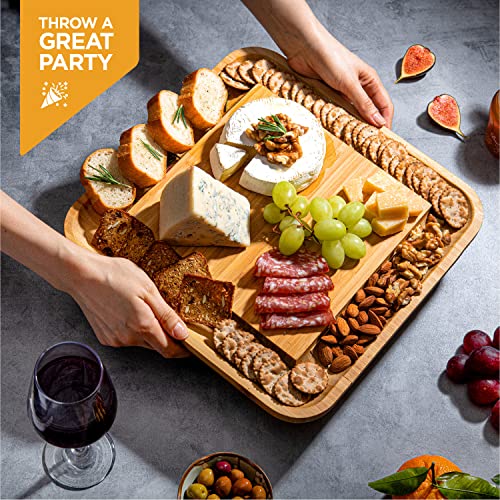 Charcuterie Boards Gift Set - Bamboo Cheese Board Set with Serving Knives, Meat Cheese Platter for Hosting Party Entertaining - Gifts for Women, Mom Dad, Wedding, Birthday, House Warming Gift New Home