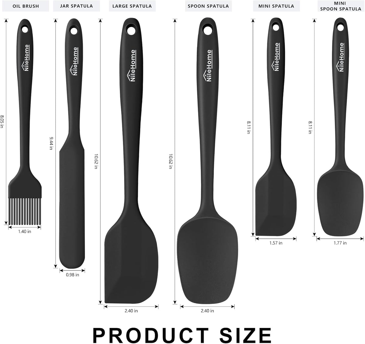 NileHome Silicone Spatula Set, 6 Pieces Food Grade Kitchen Utensils with Silicone Brush Heat Resistant BPA-free Rubber Spatula for Scraping, Baking