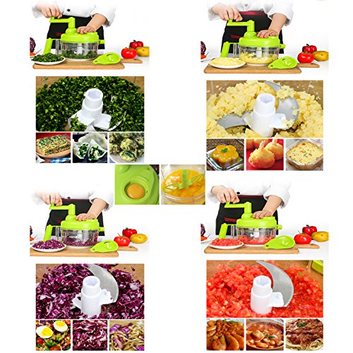 Tenta Kitchen Food processes Hand Crank Food Processor/Manual Food Chopper/Meat Grinder/Vegetable Dicer And Mincer/Fruit Blender With Egg Separator Rotary Onion Chopper(2 Sets steel blades)