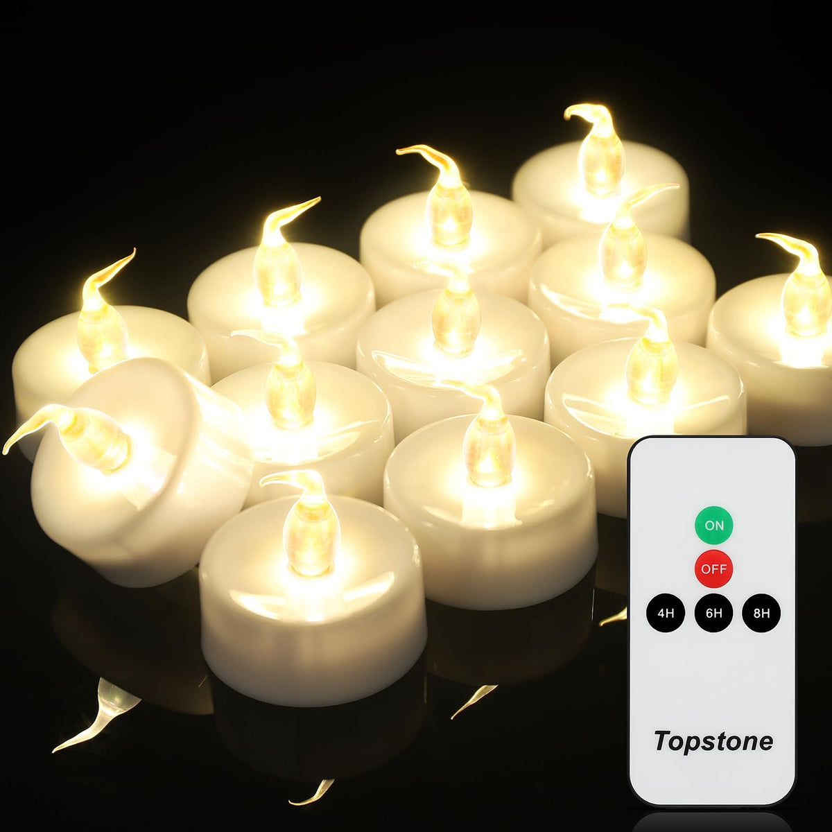 Topstone Flameless LED Tealights, Battery Remote & Timer 12 Pack