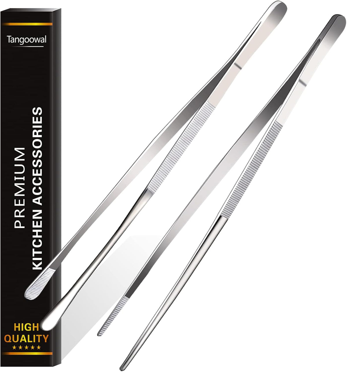 2 Pcs 12-Inch Fine Tweezer Tongs, Extra-Long Stainless Steel Tweezers Tongs