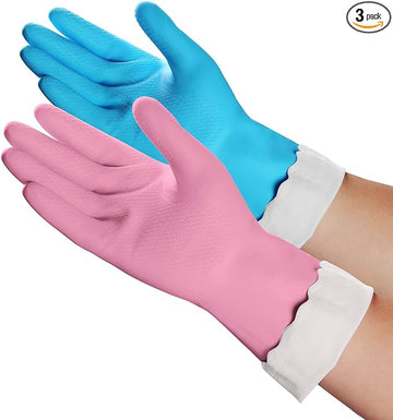HSL Household Cleaning Gloves - 2 Pairs Reusable Kitchen Dishwashing Gloves with Latex Free, Cotton lining, Waterproof, Non-Slip, Ideal for Dishes