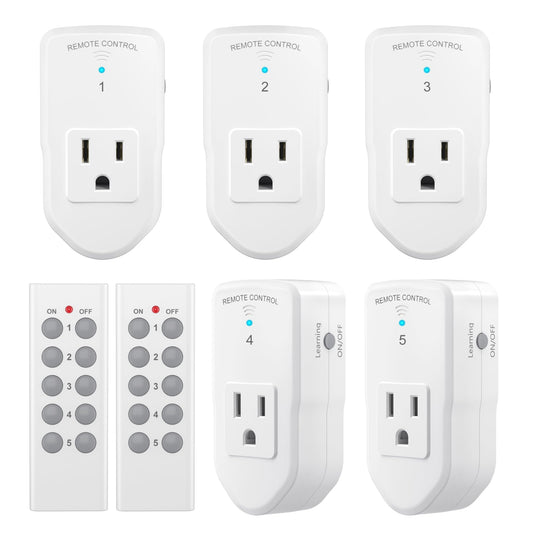 BN-LINK Wireless Remote Control Outlet Electrical Switch for Lights, Fans, Christmas Lights, Small Appliance, 100ft Long Range White (Learning Code