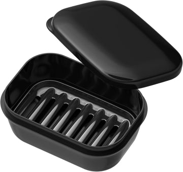Quatish Leakproof Soap Dish with Lid & Draining Layer, Shatterproof Travel Bar Soap Holder Case Container