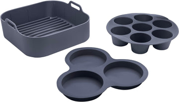 Gourmia Air Fryer Accessories Set - 3 Piece Silicone, Liner, Egg Bite Cooker, 7-Hole Cupcake Mold, BPA-Free, Nonstick, Heat Resistant 445°F