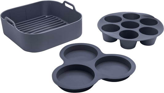 Gourmia Air Fryer Accessories Set - 3 Piece Silicone, Liner, Egg Bite Cooker, 7-Hole Cupcake Mold, BPA-Free, Nonstick, Heat Resistant 445°F