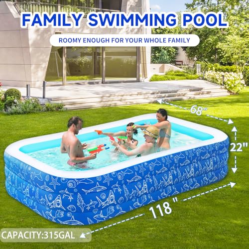 Inflatable Swimming Pool for Kids and Adults- 118" x 68" x 22" Family Full-Sized Blow Up Pools for Kids-Thickened Durable Above Ground Swimming Pool Backyard Lawn, Summer Party Outdoor and Indoor