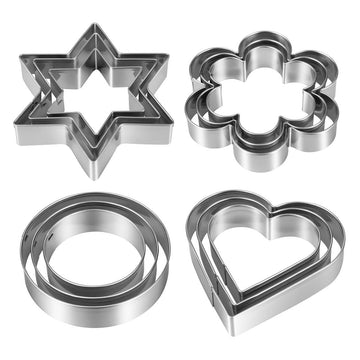 Metal Cookie Cutters Set 12 Pieces, Stainless Steel 3 Heart Cookie Cutters, 3 Star Cookie Cutters, 3 Flower Cookie Cutters