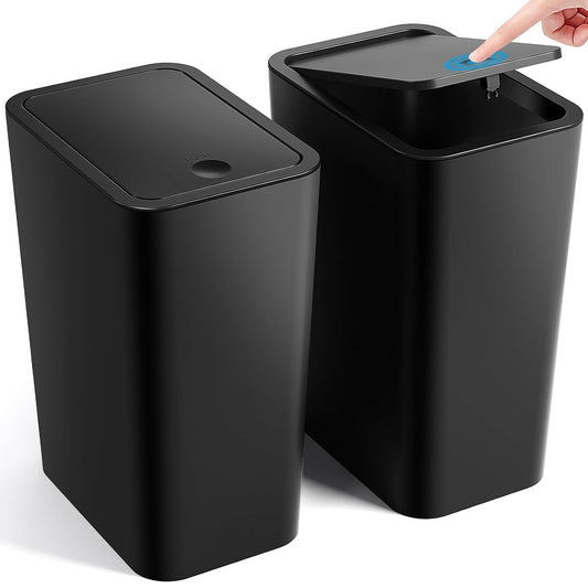 Bathroom Trash Can with Lid, 2 Pack 4 Gallons/15 Liters Garbage Can with Pop-Up Lid, Small Plastic Trash Can, Slim Trash Bin Waste Basket