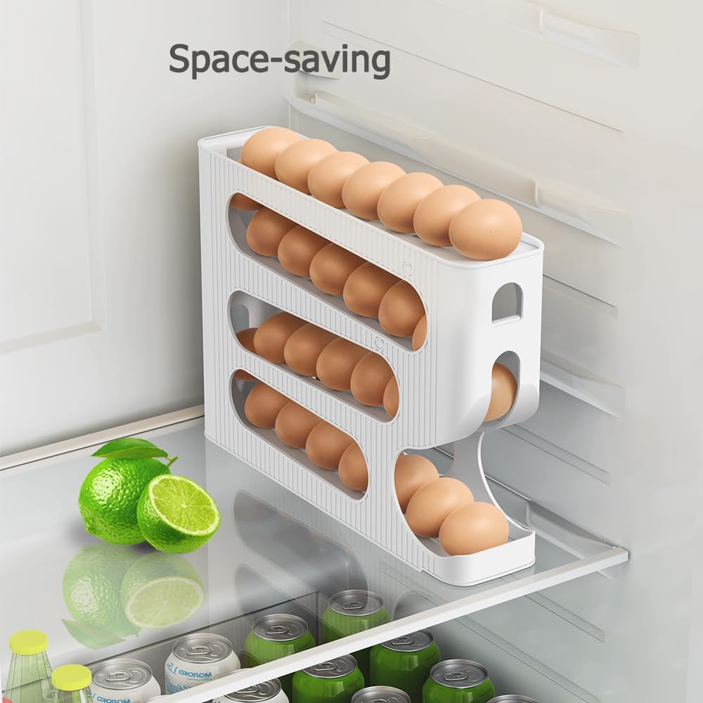 Sotfamily Egg Holder for Fridge, Automatic Rolling Egg Dispenser for Refrigerator, Countertop, Kitchen - Space-saving Egg Roller/Organizer/Storage/Container/Tray - 1 Pack for 28 Large Size Eggs