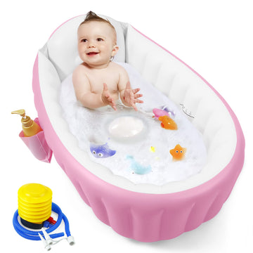 PandaEar Baby Inflatable Bathtub, Portable Travel Baby Infant Bath Tub Toddler Bathtub with Air Pump - Pink