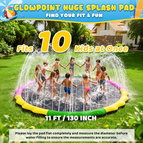 130” Extra Large Non-Slip Splash Pad for Kids & Dogs, 11FT Outdoor Water Sprinkler Pad, 0.5mm Thickened Tear-Resistant PVC, Kids Water Toy & Dog Pool for Backyard Family Fun
