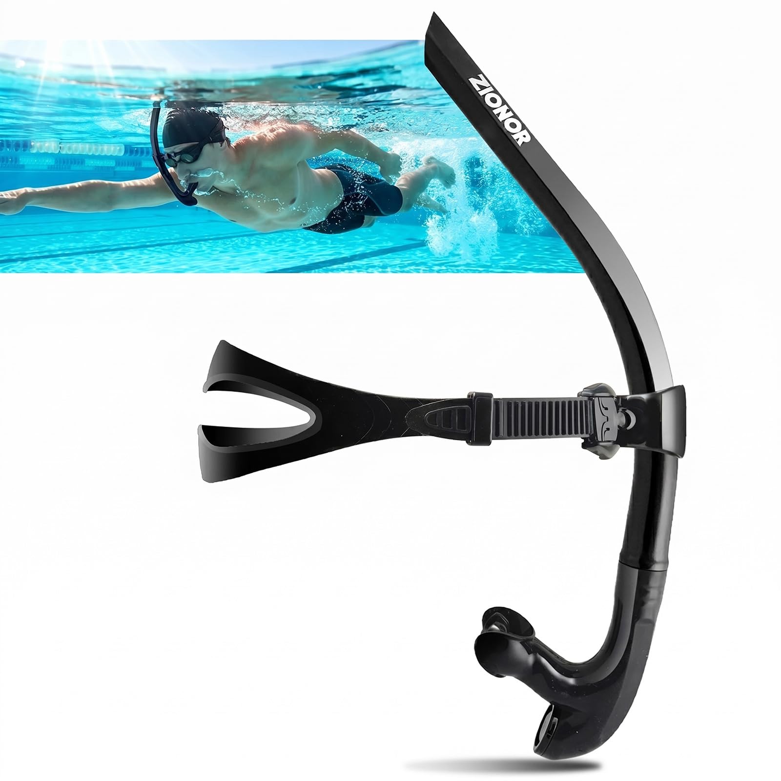 ZIONOR Swim Snorkel for Lap Swimming Adult, Front Snorkel Tube Swimming Training, Comfortable Mouthpiece One-Way Purge Valve for Pool, Outdoors