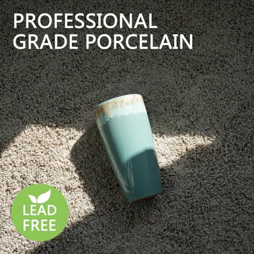 Bosmarlin Ceramic Travel Coffee Cup with Lid, 21 oz, Portable Coffee Mug for Car Cup Holder, Microwave Safe, Reactive Glaze (Peacock Blue)