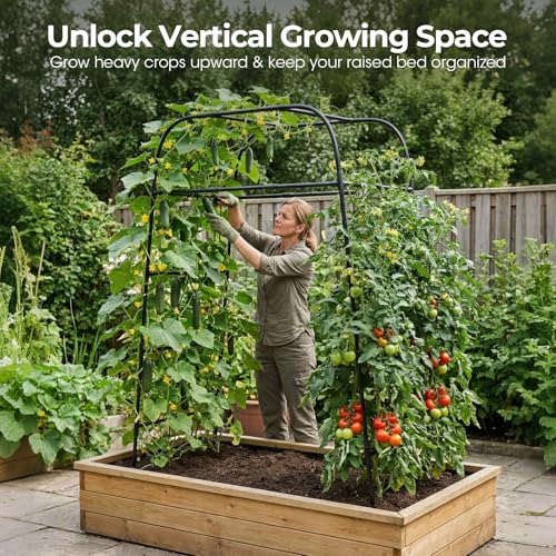 Garden Arch Trellis for Climbing Plants, 83" High Metal Cucumber Trellis & Tomato Cage, Rustproof Steel Tunnel Support for Squash, Pumpkin, Vegetables with Screw Fixation (32.3" L x 39.4" W)