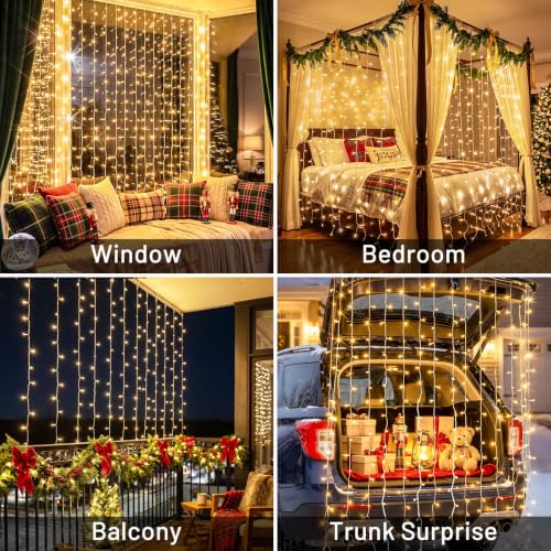 suddus Curtain Lights for Bedroom, 200 Led Hanging String Light Outdoor, Fairy Curtain Lights Indoor for Christmas, Dorm, Wall, Backdrop, Window