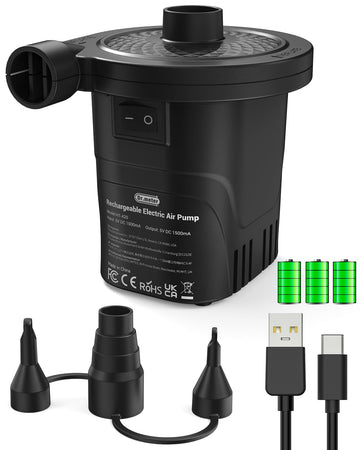 Dr.meter Air Pump for Inflatables, Rechargeable 4000mAh Battery Air Mattress Pump - Portable Quick-Fill Inflator Deflator