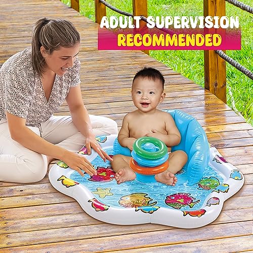 Baby Splash Pad with Inflatable Backrest and Stackable Ring Toys – Sensory Water Play Mat for Infants and Toddlers – Summer Outdoor Fun