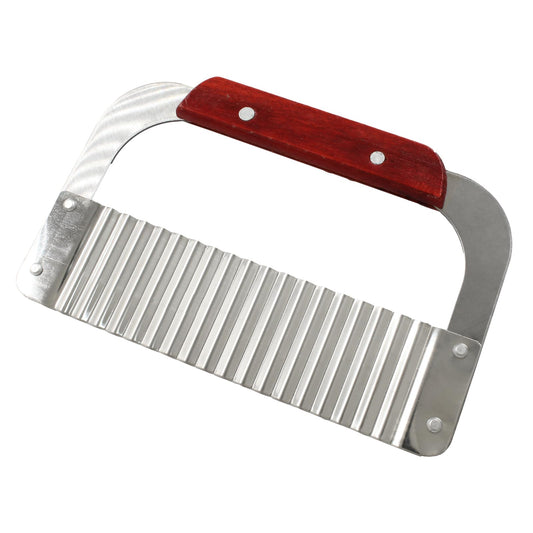 Murtenze Stainless Steel Crinkle Cutter, Wavy Potato Soap Cutting Tool Heavy Duty Wavy Crinkle Cutting Chopping French Fry Slicer Wavy Rotary Cutter with Wooden Handle for Carrot Vegetable(1 Pack)