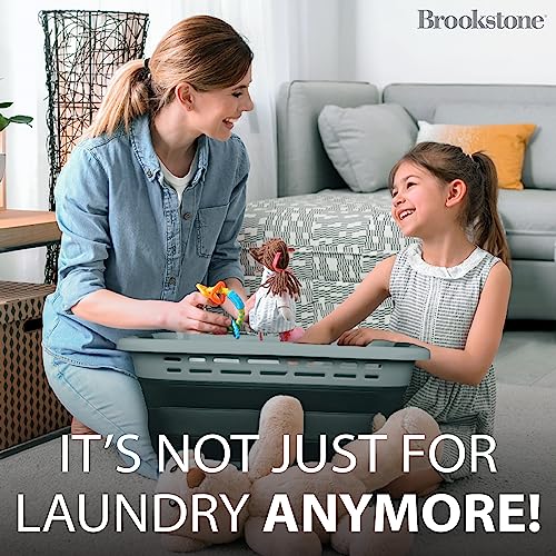 BROOKSTONE 11 GALLON XL 24" Collapsible Laundry Basket & Clothes Hamper, Comfort Non-Slip Handles, Modern Laundry Hamper with Space Saving Design, Portable Pop-Up Hamper, BPA FREE, Grey, 1 Pack