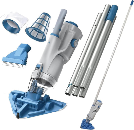 KOKIDO Rechargeable Cordless Pool Vacuum for Above Ground Pool and Pond Cleaner, 72” Aluminum Pole, Standard & Fine Filters, 2 Brush Vac Heads, Handheld Pool Cleaner Spot Clean Inground Pools XV320
