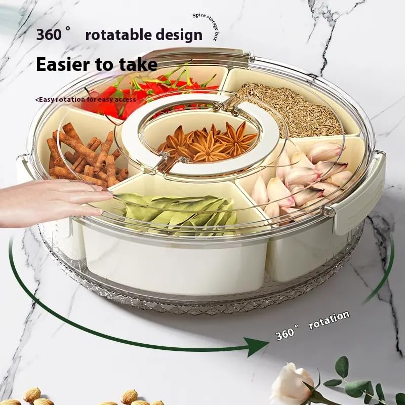 2 Pack Rotating Snackle Box Container with Lid and Handle | 6 Compartments Round Lazy Susan 360° Divided Serving Tray, Portable Clear Organizer for Fruit, Candy, Veggies, Charcuterie, Party & Picnic