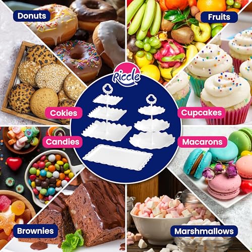 Riccle 10Pcs Dessert Table Display Set, 3 Tiered Cupcake Stand, Cupcake Holder & Cake Stands, Dessert Display Serving Trays for Party, Bridal Shower, Baby Shower, Tea Party, and Birthdays